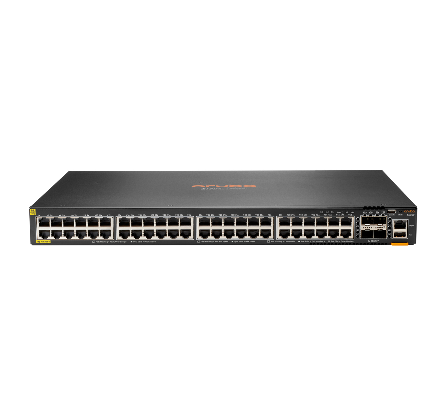 Aruba 6300F 48-port 1GbE Class 4 PoE & 4-port SFP56 Managed L3 Gigabit Ethernet (10/100/1000) Power over Ethernet (PoE) 1U Grey